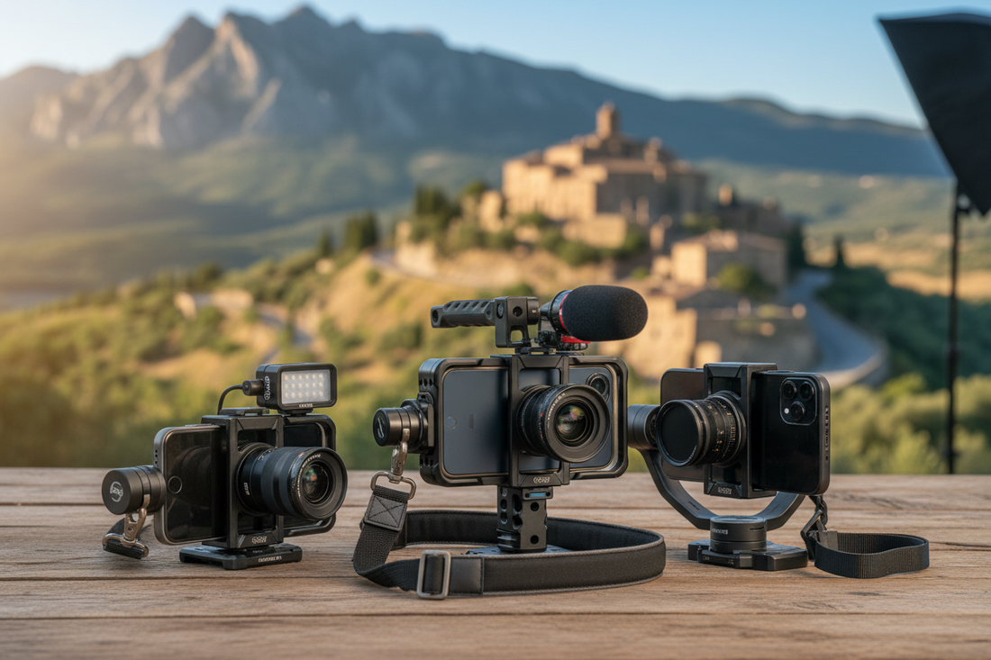 Professional smartphone rigs, smartphone cages, and camera straps creating a perfect travel filmmaking sanctuary, by Trail-Mate.