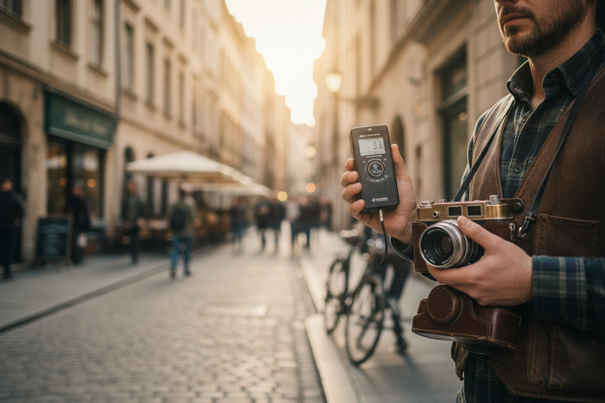 Using a precise exposure meters to set up a camera lens for film photography, by Trail-Mate.