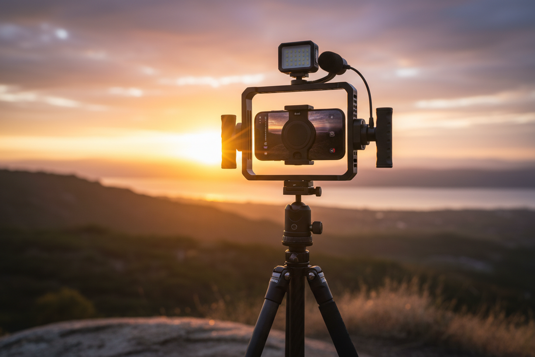 Professional magnetic phone holder and smartphone rigs setup for stable mobile filmmaking, by Trail-Mate.