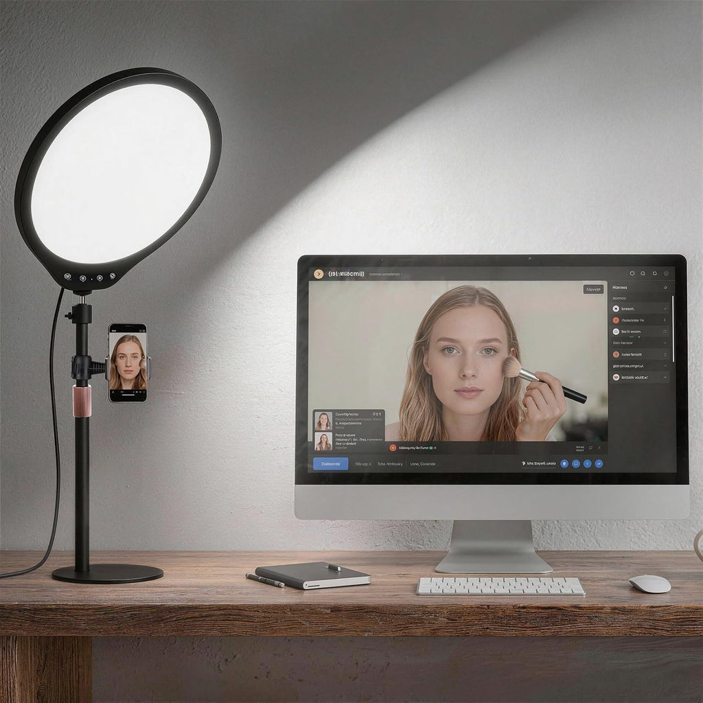 12-Inch Dimmable Ring Light with Desk Stand and Phone Holder for Streaming and Video