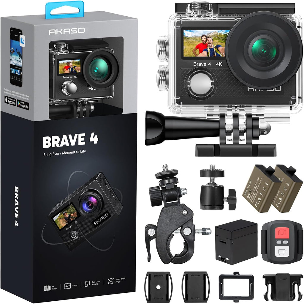 AKASO Brave 4 4K Action Camera – 20MP, Waterproof, Wi-Fi