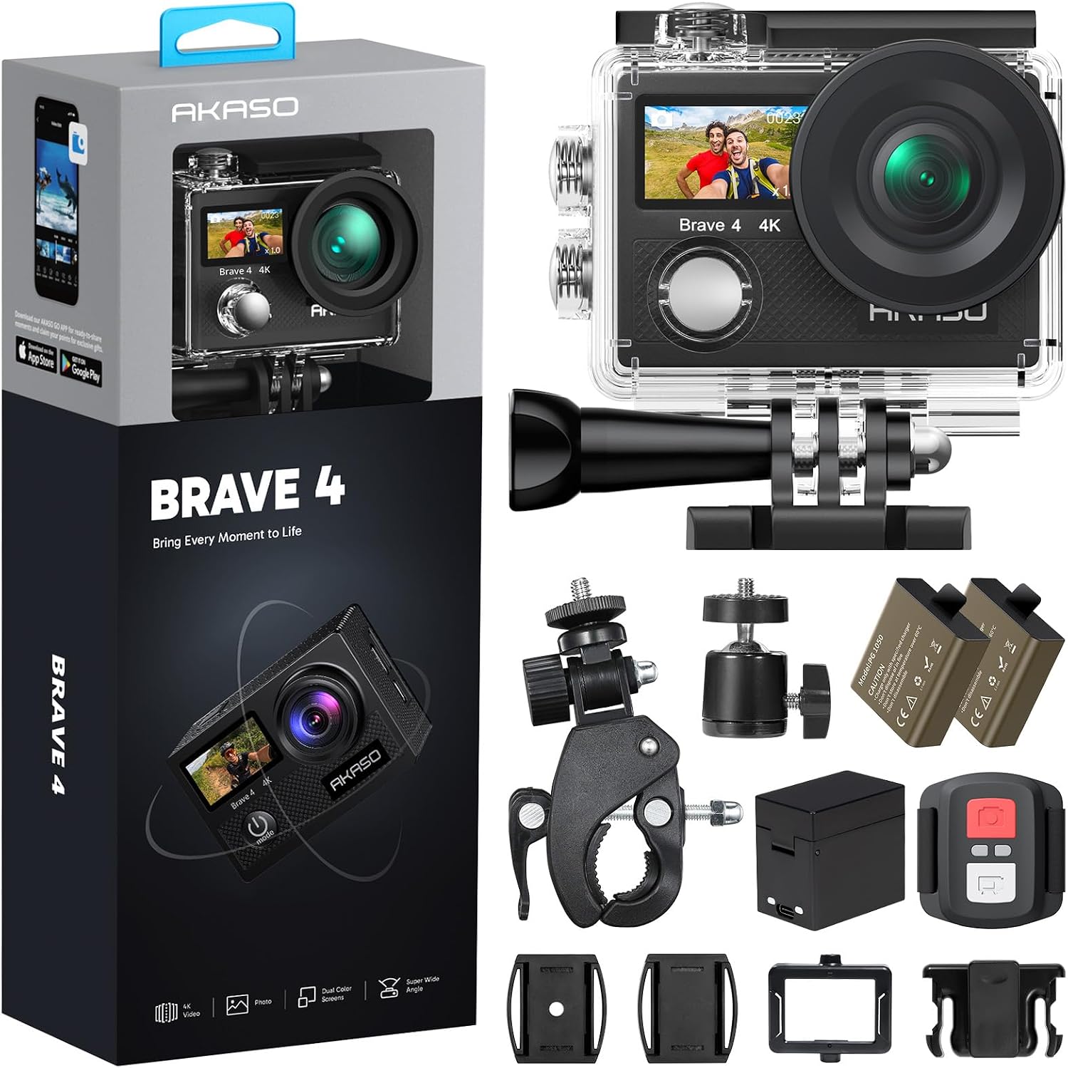 AKASO Brave 4 4K Action Camera – 20MP, Waterproof, Wi-Fi