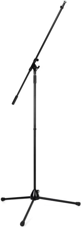 K&M König & Meyer 21021.500.55 Overhead Microphone Stand | Long Boom Arm | T-bar Locking Mechanism | Heavy Duty Folding Tripod Base | Compact For Travel / Storage | German Made | Black