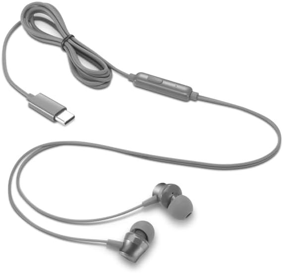 Lenovo - 300 Wired in-Ear USB-C Headphones - in-Line Microphone - USB-C Connectivity - Play & Pause Button - 3 Sizes Silicone Ear Tips Included, Grey