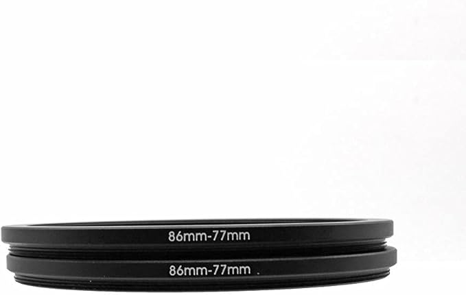 86-77mm Metal Step-Down Adapter Ring, 86mm Lens to 77mm Filter Size Accessories, 2 Pieces Black Lens Filter Adapter Ring with Lens Cleaning Cloth, LingoFoto