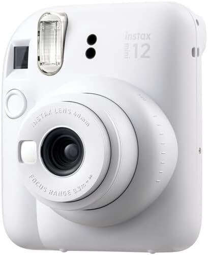 Fujifilm Instax Mini 12 Instant Camera Clay White Bundle with Fuji Instax Mini Film Value Pack (20 Sheets) + Protective Carrying Case + Photo Album + Microfiber Cleaning Cloth