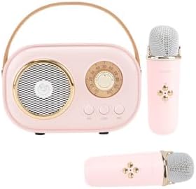 Mini Karaoke Machine for Kids,Portable Bluetooth Speaker with 2 Wireless Microphone,Toys for Girls Boys Gifts,Retro Speaker Set Stereo Sound Enhanced Bass for Home Party Birthday (Pink)