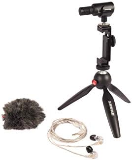 Shure Portable Videography Kit - Professional Recording Rig with MV88+ iPhone Mic, Manfrotto PIXI Tripod, Phone Clamp, Mount, AMV88-Fur Windjammer and SE215 PRO Sound Isolating Earbuds (MV88+SE215-CL)