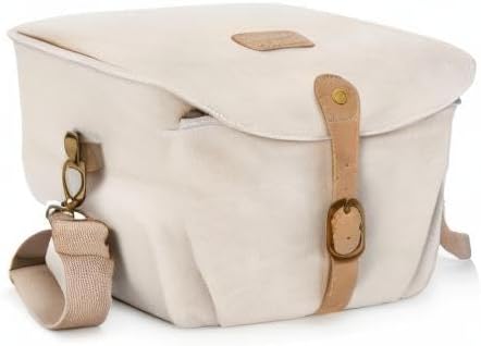 BAGSMART Camera Bag, SLR DSLR Canvas Crossbody Camera Case, Compact Camera Shoulder Bag with Rain Cover for Women and Men, Ivory White