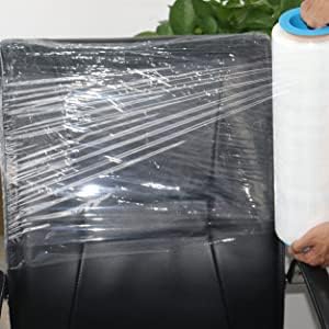 BOMEI PACK 4 Pack 1500ft Industrial Clear Stretch Wrap Film 70 Gauge 15" with 3inch Plastic Rolling Handles for Pallet Wrap, Durable Self-Adhering Packing, Moving, Heavy Duty Shrink Film