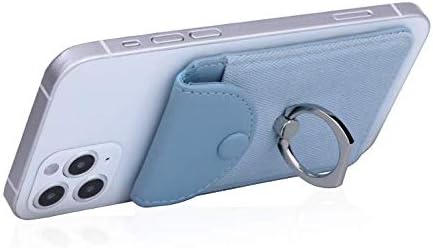 Credit Card Holder for Back of Phone with Ring Stand Stick on Phone Wallet,Ultra-Slim Self Adhesive,RFID Blocking Ring Pocket Wallet Stick on Most Smartphones-Blue