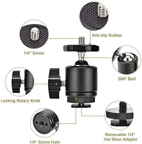 UTEBIT 2 Pack Mini Ball Head with 1/4" Hot Shoe Mount Adapter Max Load 5.5lb 360° Swivel Tripod Ball Head for DSLR Camera Camcorder, Light Bracket