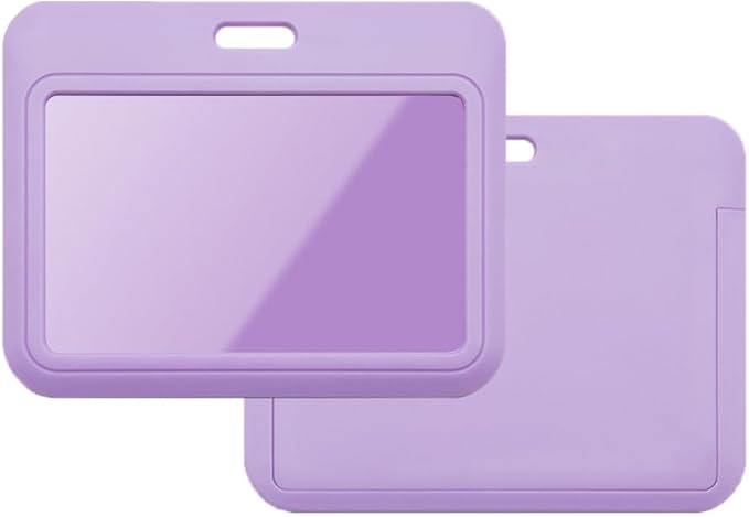 Larpur Sliding Badge Holders, Horizontal Card Cases for Office Work School ID, Pack of 2 Purple ID Holders