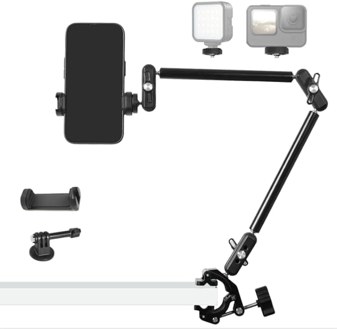 FIFIELD 22" Magic Arm with Super Clamp Overhead Camera Mount for Camera, 1/4” Threads Adjustable Desktop Stand Holder Compatible with Phone Microphone Webcam Action Camera Video Light