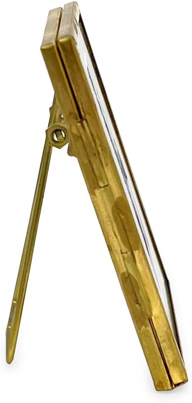 Isaac Jacobs 2x3, Antique Gold, Vintage Style Brass and Glass, Metal Floating Picture Frame (Vertical) with Locket Closure, for Photos, Art, & More, Tabletop Display (2x3 Antique Gold)
