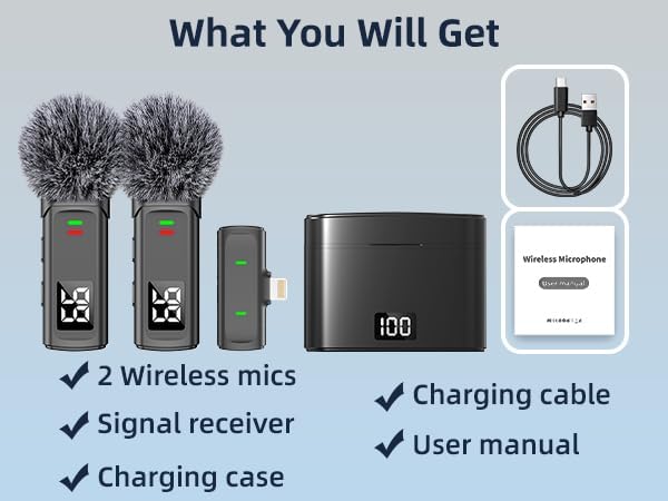 Wireless Lavalier Microphones for iPhone 14/13/12/11 Pro/11/XS MAX/XR/8/7 Lapel Microphone for Video Recording Tiny Mics for YouTube Podcast with Carrying Case