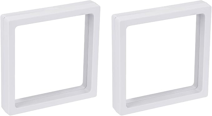 MECCANIXITY Floating Frame Display Holder Stand 3D Jewelry Display Box 4.33 x 4.33 x 0.79 Inch White for Ring Necklace Bracelet Earring Pack of 2