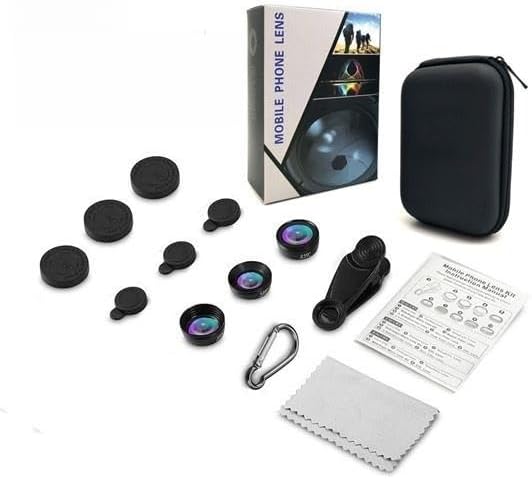 3-in-1 Phone Camera Lens Kit – 210° Fisheye Lens, 120° Wide Angle Lens, 20X Macro Lens for iPhone, Samsung & Android Smartphones – HD Optical Glass, Universal Clip, Portable Case (Black) (3 in 1)