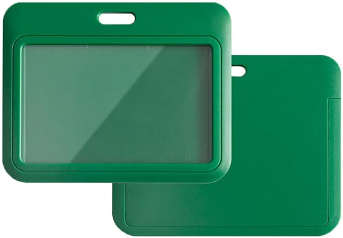 Larpur Sliding Badge Holders Horizontal Card Cases, Pack of 2 Green Work ID Badge Case Protectors for School, Office
