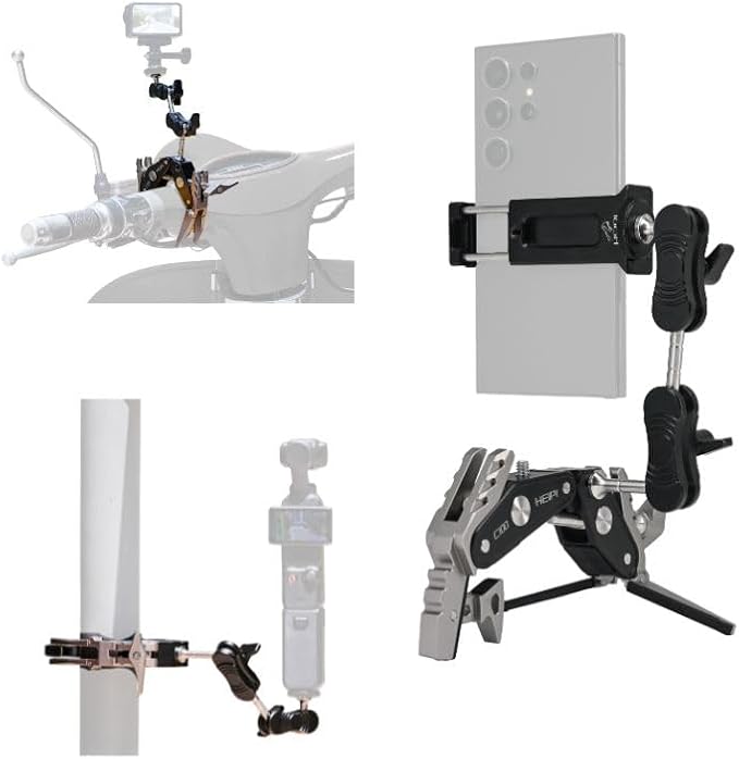 HEIPI Super Clamp Phone Camera Mount Holder 2-in-1 Clamp & Stand Design with 360°Rotation Long Magic Arm with Phone Clip Mount Adapter Holder Max Clamping 3.93 inch