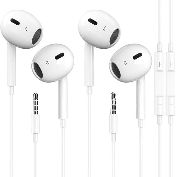 2 Pack Wired Earbuds/Wired Headphones with 3.5mm Earphones[MFi Certified] with Microphone Volume Control Compatible for Computer,MP3/4,Android Most 3.5mm Audio Devices，White