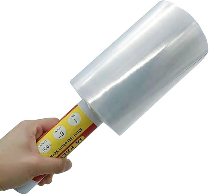 JA PACKING Stretch Wrap Clear Plastic Wrap Roll 6 inch X 1000Ft 80 Guage Industrial Mini Stretch Wrap Film with Handle for Moving,Shipping,Packing Fuiniture Adhering Shrink Film