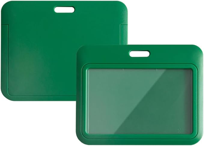Larpur Sliding Badge Holders Horizontal Card Cases, Pack of 2 Green Work ID Badge Case Protectors for School, Office