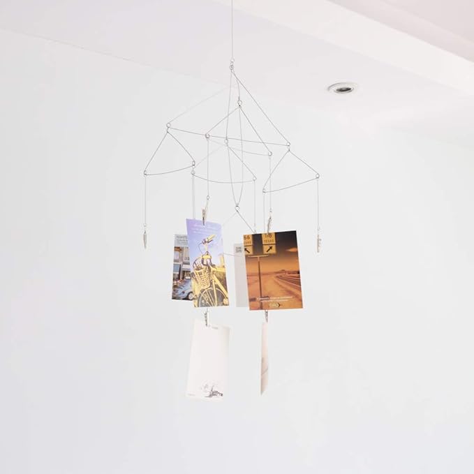 TFu Wind Chime Style Photo Clip Holder with 7 Clips, Triangle Vertical Photo Hanging Display Fan for Hanging Pictures Notes Memo Artworks (10 Clips)