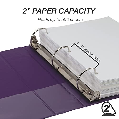Samsill Durable 2 inch 3 Ring Binder, Made in USA, D Ring Binder, FSC 100% Recycled Chipboard, Purple, 4 Pack