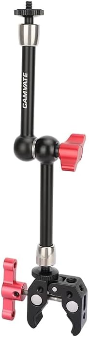 CAMVATE 9.8 inch Adjustable Articulating Magic Arm + Versatile Super Crab Clamp (Red Lock Knobs)-3055