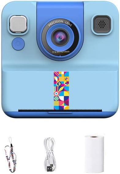 Children's Instant Printing Camera, 1080p Video Recording Children's Instant Cameras, 180 ° Rotating Selfie Lens, 1 Roll of Printing Paper, Toy Gifts for Boys and Girls Aged 3-12
