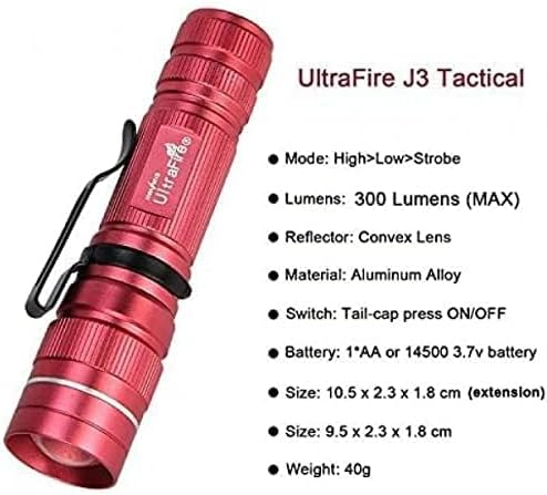 ULTRAFIRE Mini Pocket LED Flashlight with 1.5V AA Alkaline Battery, Zoomable 300 Lumen 3 Modes Bright Small EDC Flashlight Tactical Torch for Kids Children Outdoor Camping (Pink)