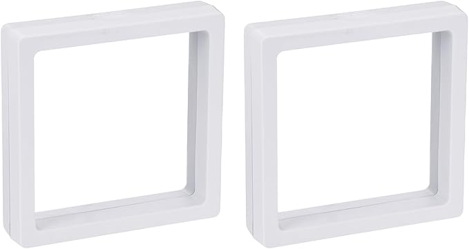 MECCANIXITY Floating Frame Display Holder Stand 3D Jewelry Display Boxs 3.54 x 3.54 x 0.79 Inch White for Ring Necklace Bracelet Earring Pack of 2