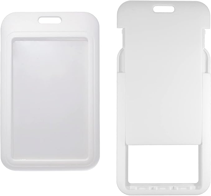 Larpur 2 Pack Vertical ID Badge Holders Hard Plastic Card Cases with Clear ID Window for School, Office, Factory, White