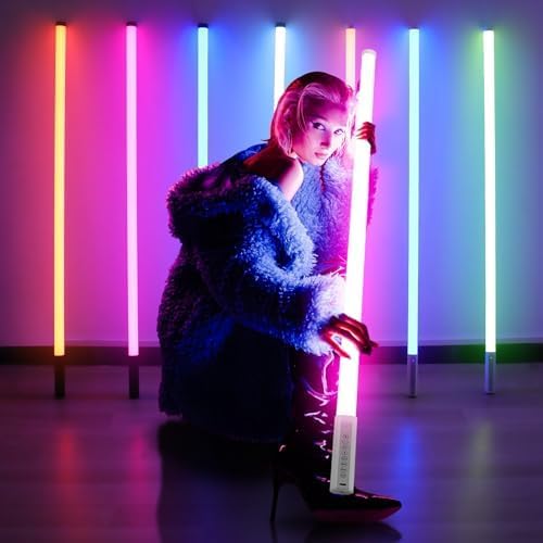 4Pack 5000mAh Battery Powered 4ft RGB led Tube dj Light bar with Stand Colored Video Stick Lights for 360 Photo Booth Studio Dance Club Party Wedding Events Stage Lighting
