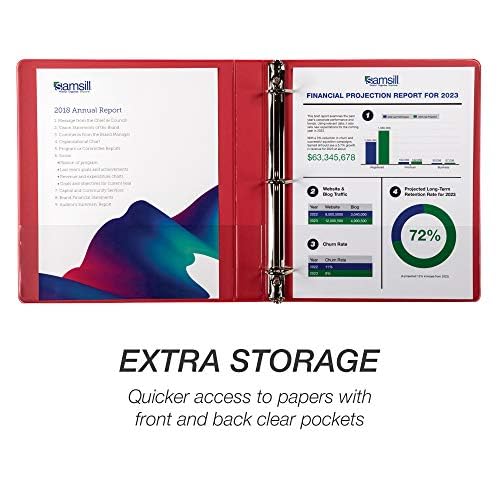Samsill Durable 1 inch 3 Ring Binder, Made in USA, D Ring Binder, Customizable Clear View Cover, Basic Assortment, 4 Pack