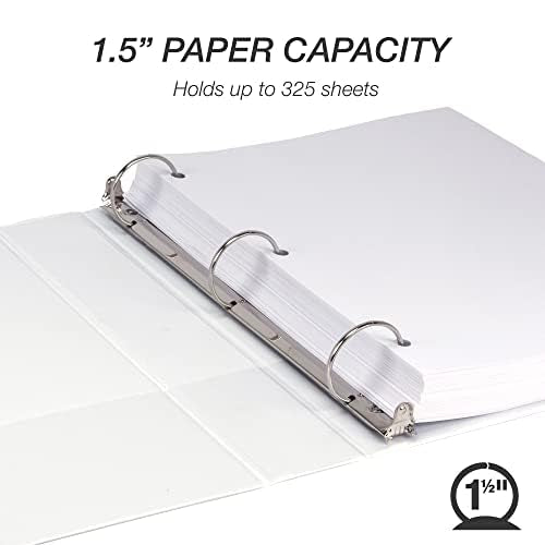 Samsill 1.5 Inch 3 Ring Binder, Made in USA, Economy Round Ring, Clear View Cover, 325 Sheet Capacity - for School, Home, Office - White
