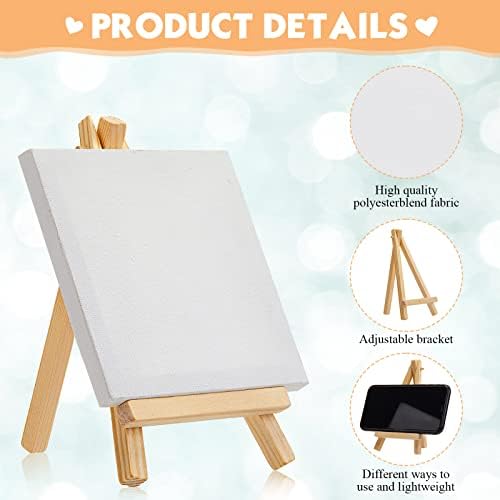 Mimorou 64 Pack 4 x 4 Inch Mini Canvases with Easel Sets for Painting Small Art Stretched Canvases Panels Pack for Kids Classroom Crafts Valentine's Day Painting Gift Easter Crafts