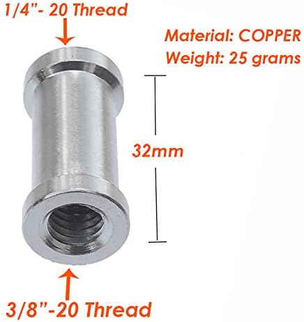 (2 Packs) 32mm 1/4" to 3/8" inch Female to Female Convertor Threaded Screw Adapter Spigot for Studio Light Stand, Hotshoe/Coldshoe Adapter Ball Head Flash Trigger Receiver