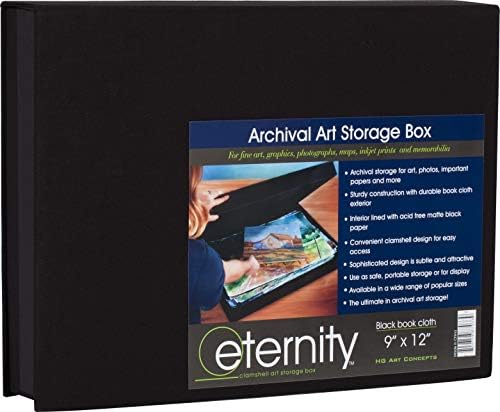 HG Concepts Art Photo Storage Box Eternity Archival Clamshell Box For Storing Artwork, Photos & Documents Deluxe Acid-Free Sturdy & Lined With Archival Paper - [Black - 9" x 12"]