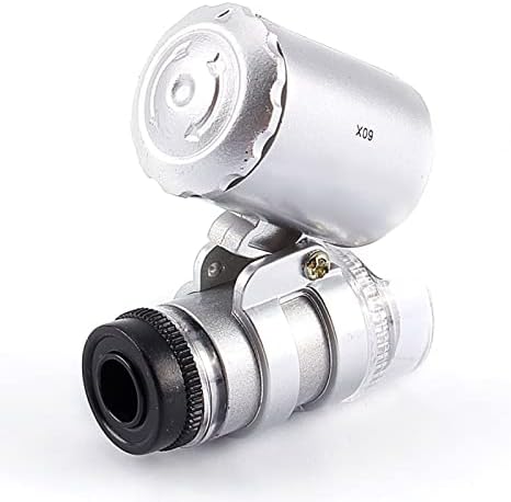 60X Pocket Microscope Portable Mini Microscope Handheld Jewelry Magnifier Loupe Glass LED Light Magnifying Microscope