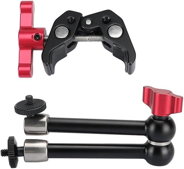 CAMVATE 9.8 inch Adjustable Articulating Magic Arm + Versatile Super Crab Clamp (Red Lock Knobs)-3055