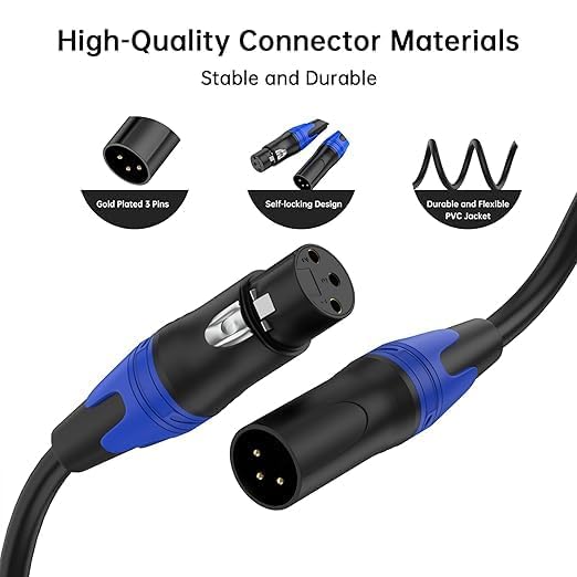 XLR Cable 50ft 4 Packs - Premium Balanced Microphone Cable with 3-Pin XLR Male to Female Mic Speaker Cable, 4 Colors (Red, Yellow, Green, Blue), Pure Copper and Plated Conductors