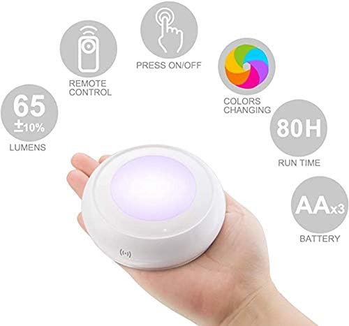 Battery LED Color Puck Lights Stick Up Push Light with Remote 16 Color Changing LED Fairy Light Wireless Tap Dimmable Under Cabinet Nightlight Battery Powered RGB -4Pack