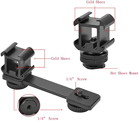 Triple Cold Shoe Mount Extension Bar Bracket with 1/4 Adapter for Zhiyun Smooth 4 DJI Osmo Pocket Osmo Mobile 3 Feiyutech Vimble 2 3-Axis Gimbal Accessories