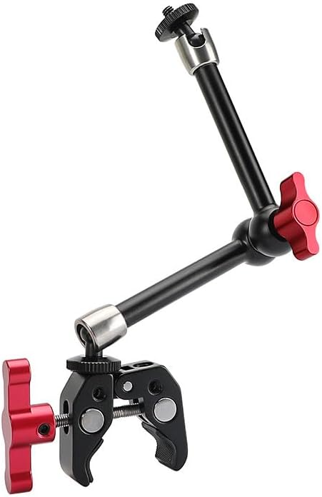 CAMVATE 9.8 inch Adjustable Articulating Magic Arm + Versatile Super Crab Clamp (Red Lock Knobs)-3055