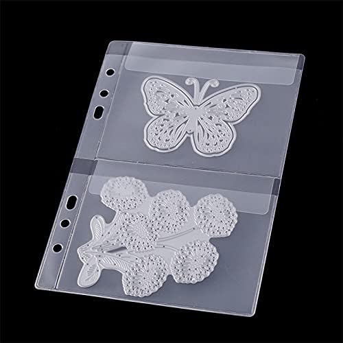 CYFUN DESIGN 10 Sheet Binder Pockets Inserts with Two Pockets A5 Size 6 Hole Binder Folder for Dies and Stamps Storage,Waterproof PVC Clear Bags Protectors for Cutting Dies Stencil Album Stamp Crafts