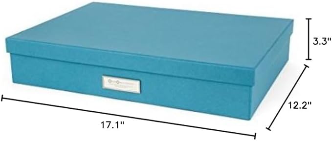 Bigso Sverker Fiberboard Legal and Art Storage Box | Scrapbook Storage Box for Loose Papers and More | Durable Document Boxes with Lid and Metal Label Holder | 17.1’’ x 12.2’’ x 3.3’’ | Turquoise