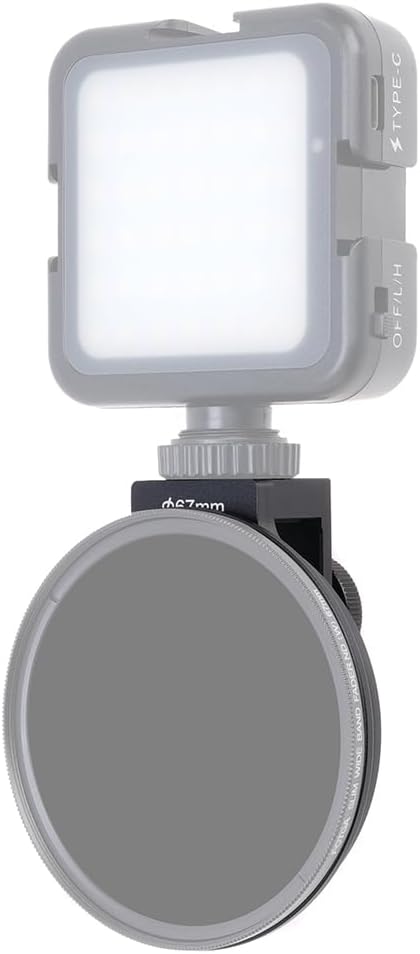 67mm Phone Filter Mount Threaded Lens Clip with Cold Shoe, Locking Knob, 15mm Opening Phone Lens Adapter Compatible with Smartphone (67mm)