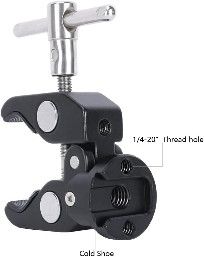 NICEYRIG Super Clamp Crab to Cold Shoe Mount, 1/4’’ Thread, Max. 50mm Jaw Grip Applicable for Power Bank Clamp, Tripod Mount Phone Holder, Vmount Battery Plate - 608